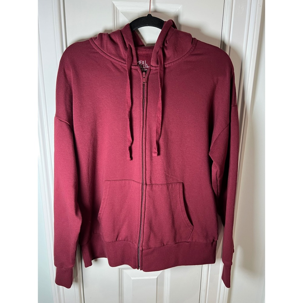 Time and Tru Womens Burgundy Zip Up Hoodie Fleece Sweatshirt Lrg 12-14 TT3636009